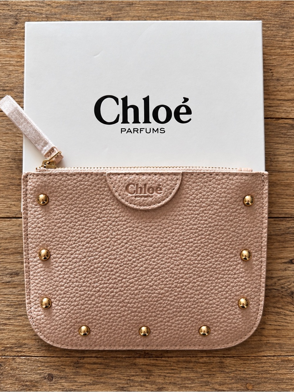 Blush Pink Leather Studded Wristlet Pouch